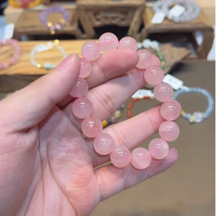 单圈粉水晶素圈12mm手链多样性发一0185