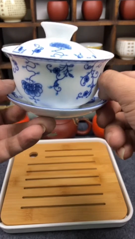 三彩盖碗藤花杯单个装