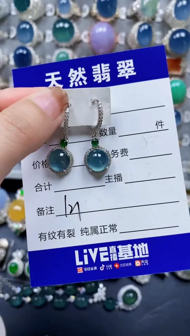 翡翠银S925镶嵌耳饰0121