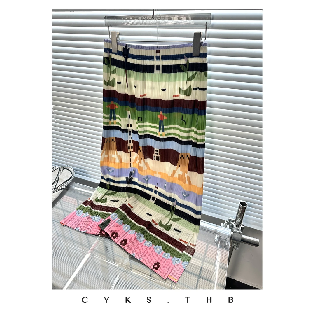 CYKS.THB |  三宅风褶皱设计感 印花凉感包臀裙半身裙