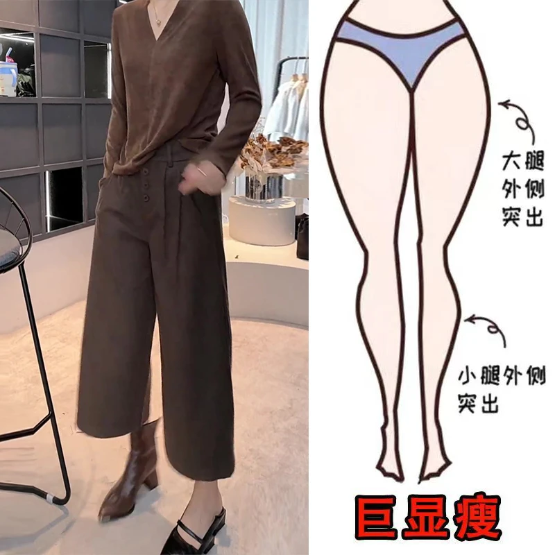 秋季新款欧韩时尚洋气个性设计通勤风遮肉显瘦高腰宽松直筒九分裤