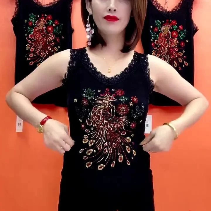 【时尚蕾丝背心】烫钻蕾丝女士打底吊带背心显瘦冰丝百搭弹力小衫