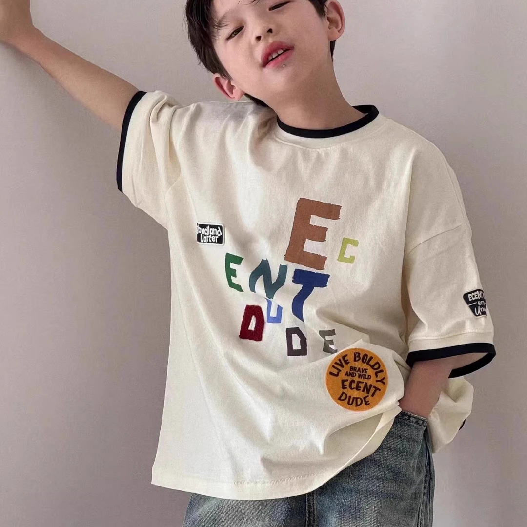 童装短袖T恤2025夏季儿童字母上衣男女童半袖 91136