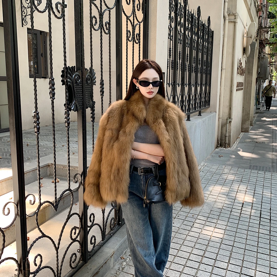 BOBO 小步舞曲 芬兰SAGA狐狸腹毛皮草外套女立领显瘦年轻毛毛大衣