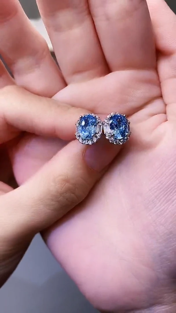 银S925镶嵌耳钉海蓝宝石165