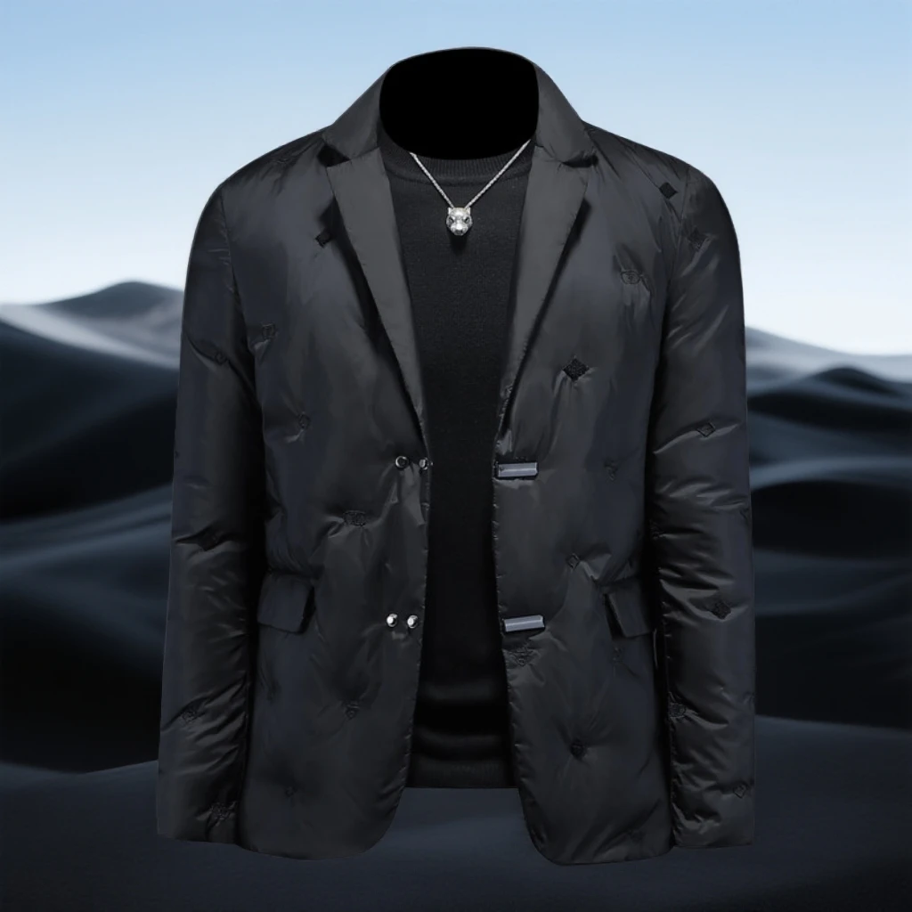 巴赛娜缇时尚轻薄款羽绒服男士冬季新款保暖防寒白鸭绒西装领外套