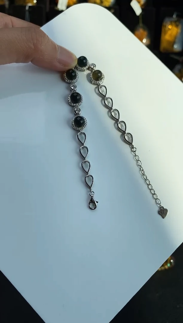 裸石琥珀银S925镶嵌手链11