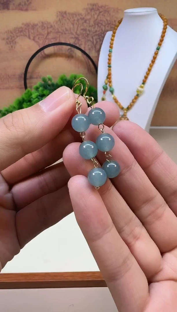 14K金镶嵌翡翠耳饰E16