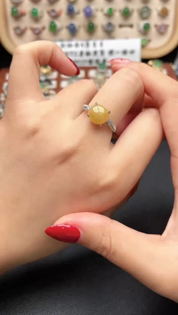 银S925镶嵌戒指翡翠一物一证一礼盒