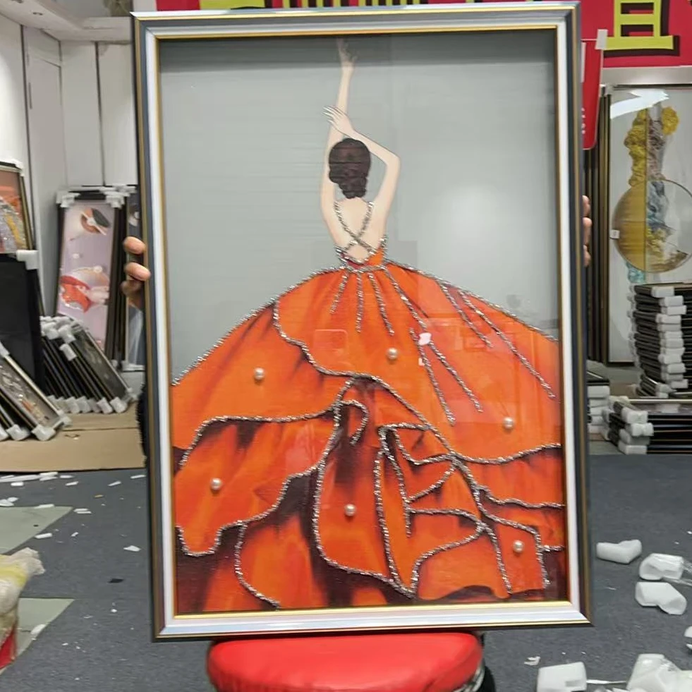 Q155舞动人生时尚餐厅客厅轻奢挂画钢化玻璃装裱实物鎏金画装饰画