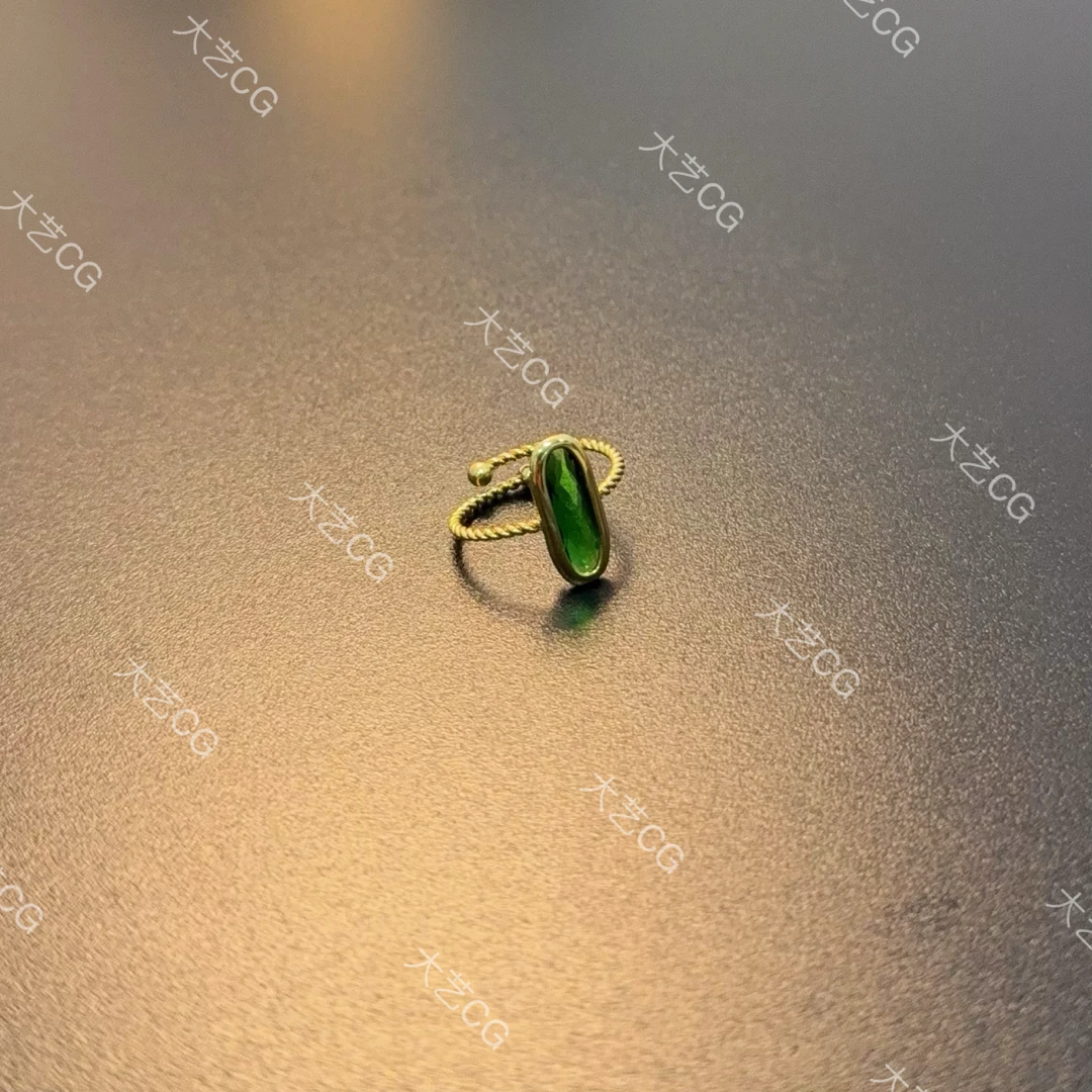 合金锆石戒指 超细绿戒指开口可调节多种戴法百搭指环RICug 0432