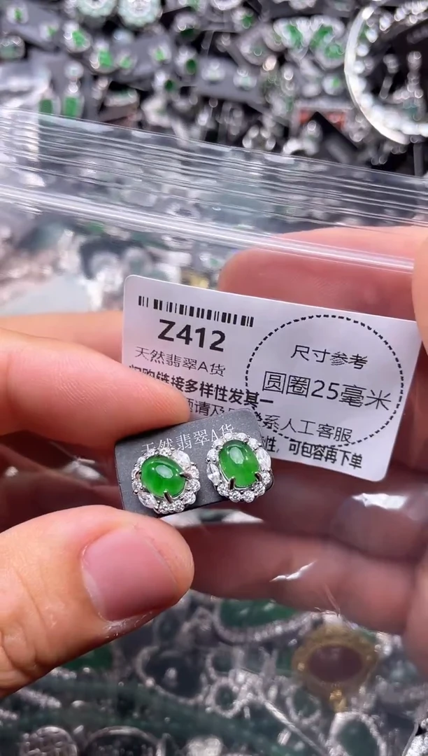 翡翠未镶嵌颈饰Z412耳钉