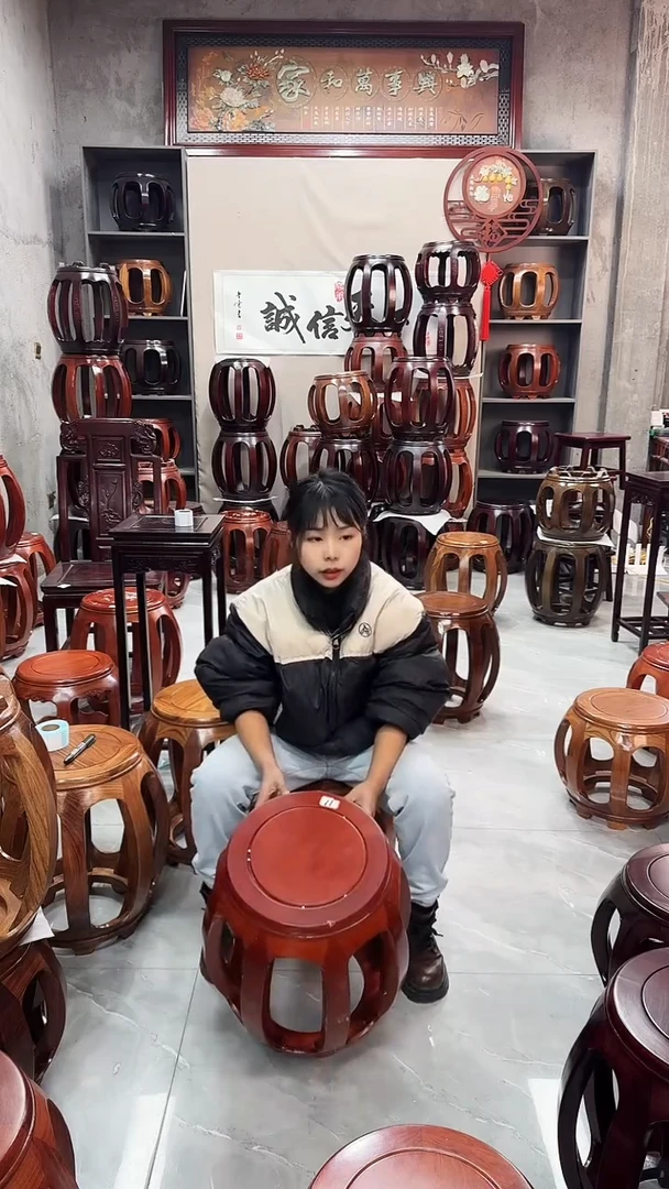 【闪购商品】花梨木类家具微瑕花梨木花梨色大号鼓凳11号