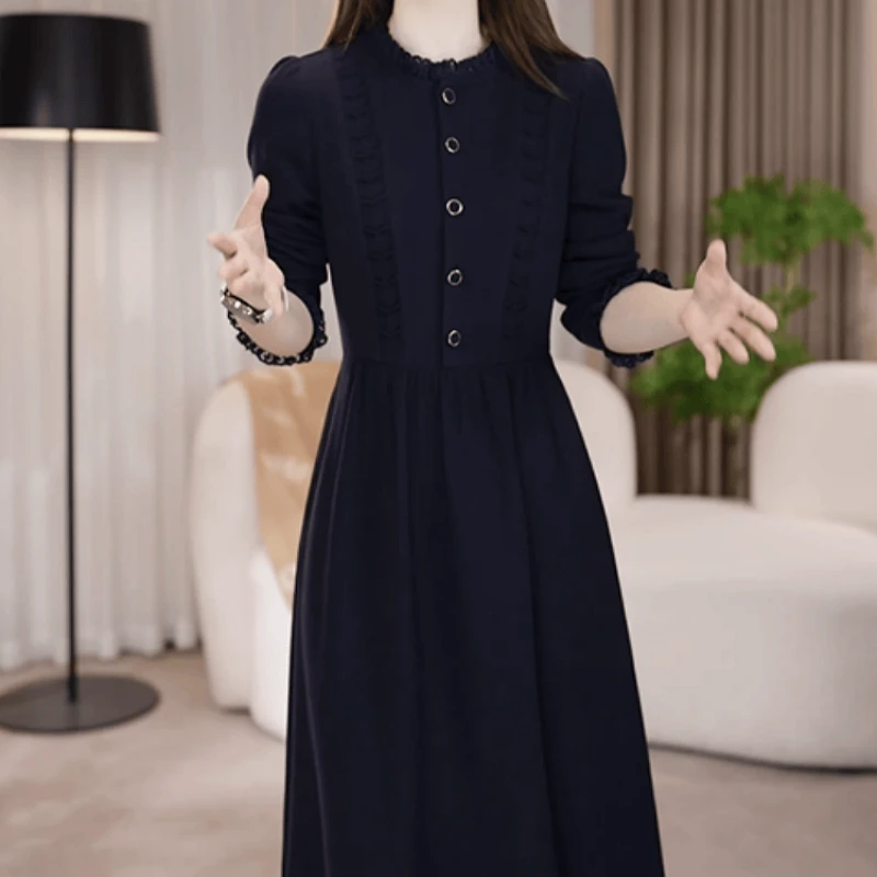 B899【连衣裙】2025冬季新款优雅时尚法式收腰显瘦减龄休闲连衣裙