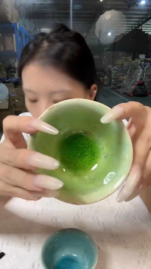 陶瓷窑变冰裂纹茶杯-碧绿单个