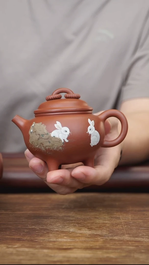 茶壶紫砂190ml 泥绘全手双圈 家藏清水泥