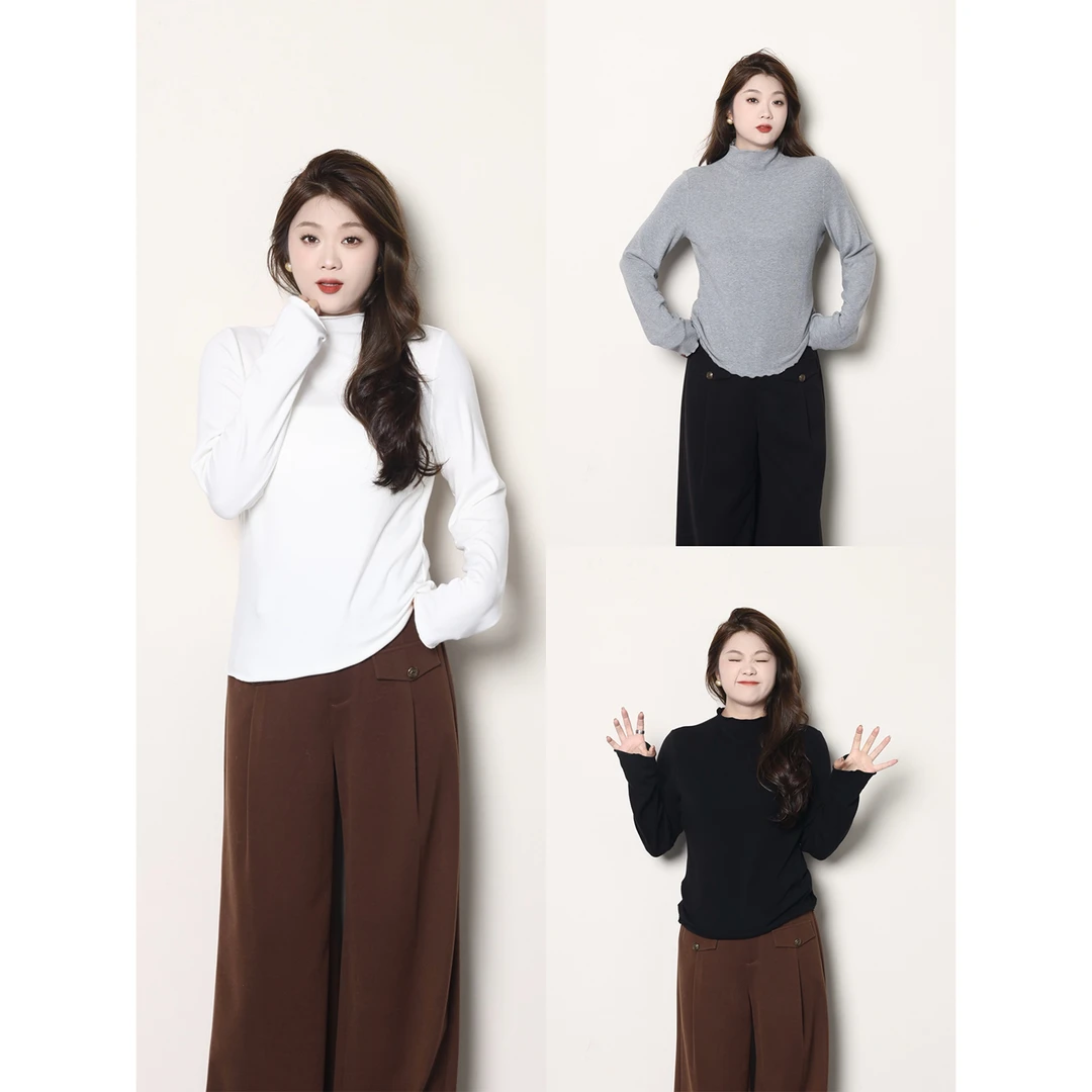 裂渡宣宣【顶顶好穿】微胖大码女秋冬百搭修身打底衫T恤 ZY408Q61