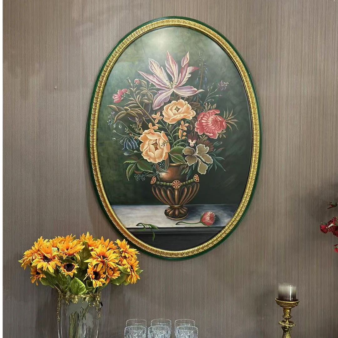 派力斯椭圆形花开富贵工艺画墨绿色系装饰画家居饰品画