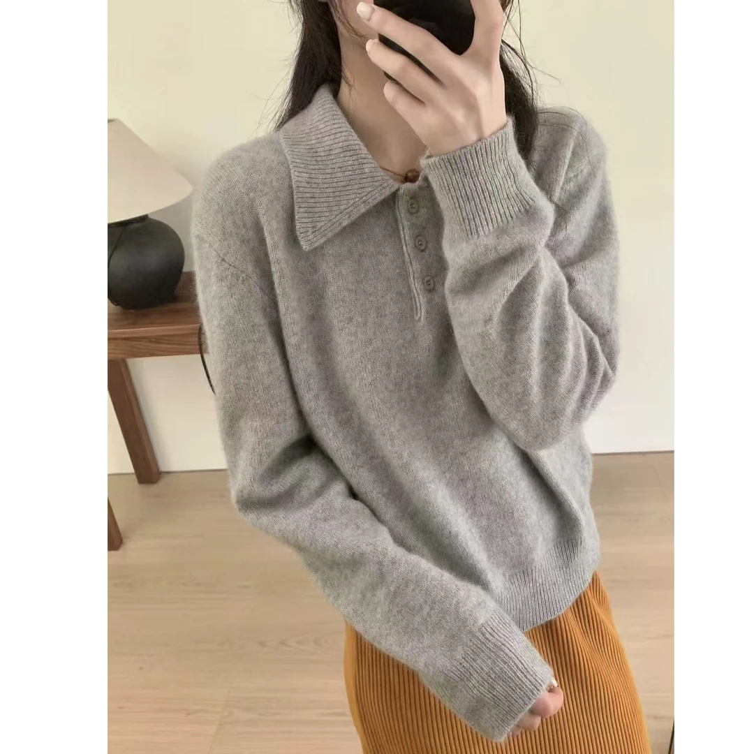 专属~套头时尚长袖针织衫外套韩版三粒扣宽松女休闲洋气毛衣