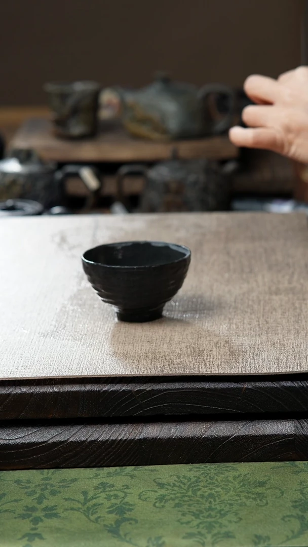中式归玉堂冰碛岩重工雕刻肌理茶碗杯