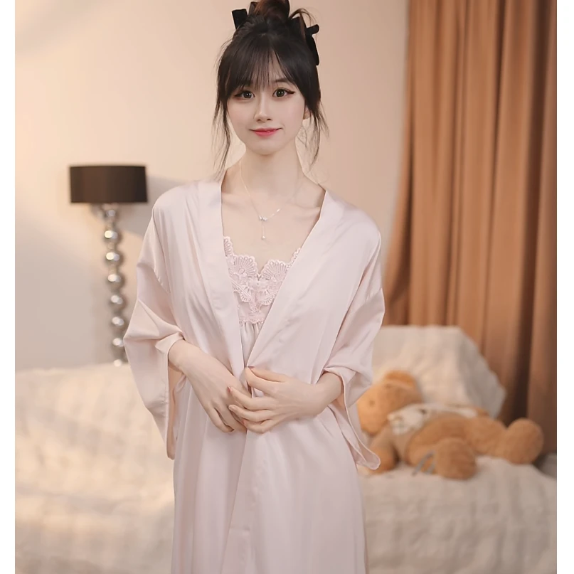 查理夫人【仙气飘飘】气质睡裙家居服蕾丝显瘦粉色时尚春季