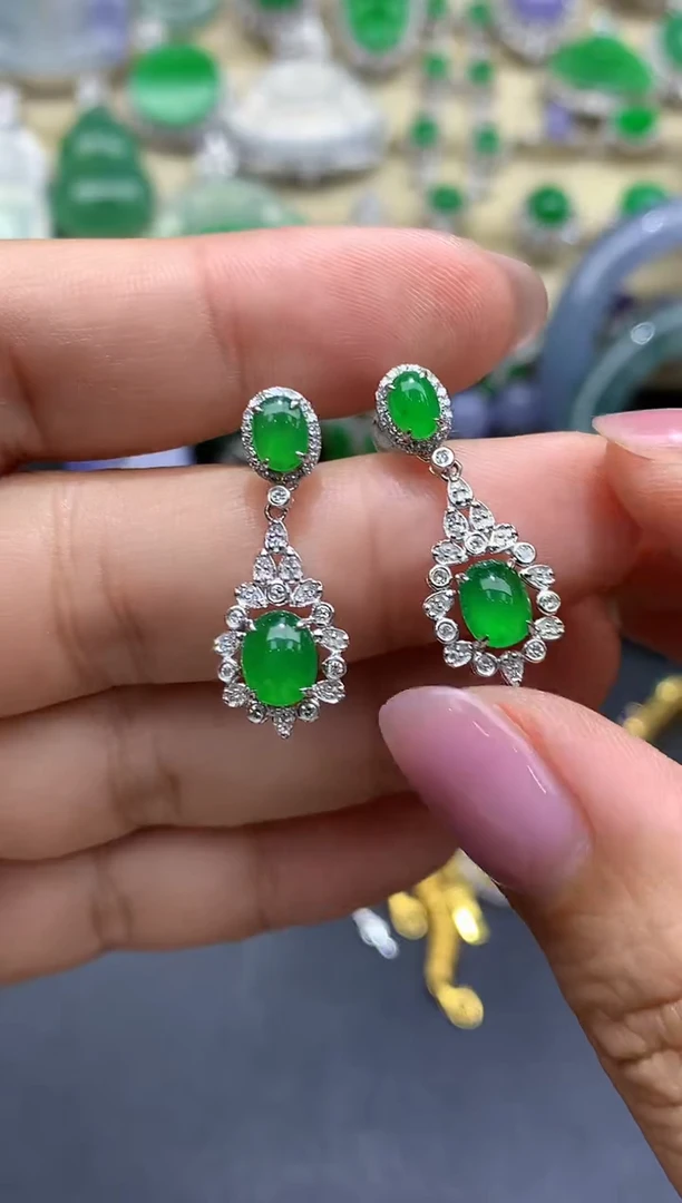 翡翠18K金镶嵌耳饰541-春日珠宝