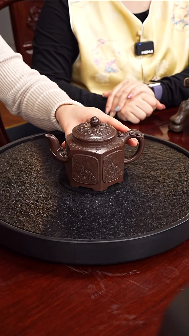 茶壶紫砂朱持平 六方龙韵88 紫泥 430毫升