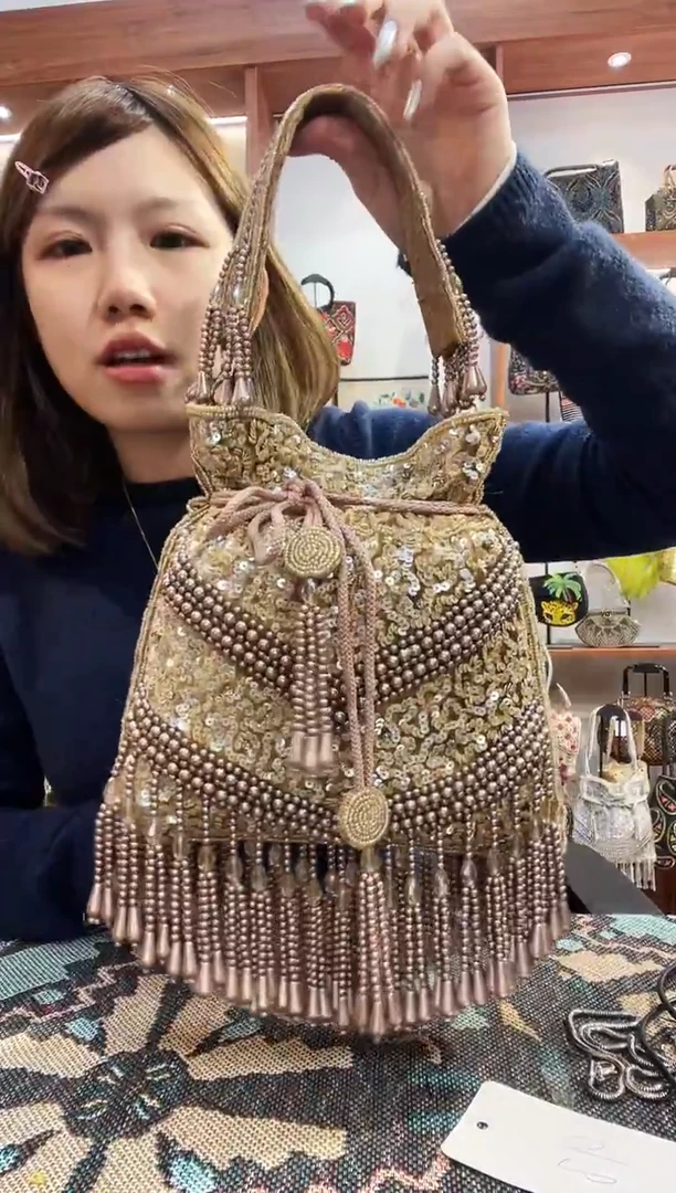 织物8号手工珠珠包包腋下斜跨包手拿包手提晚宴包