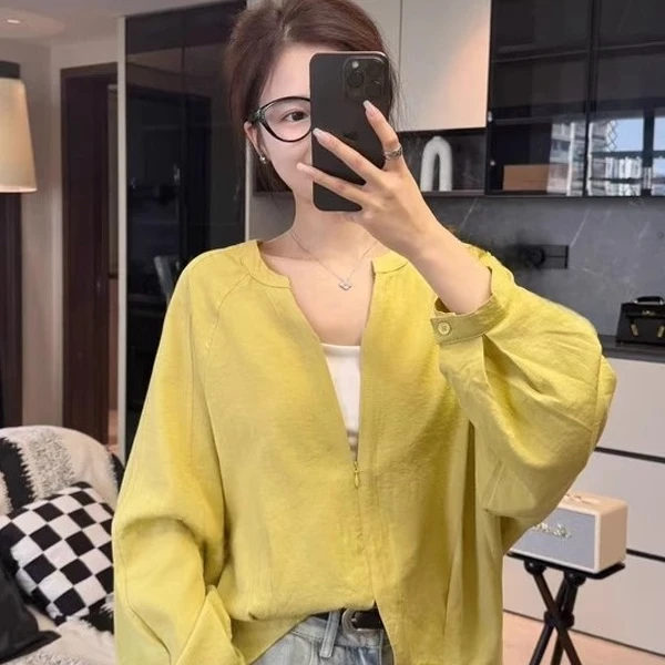 1127衬衫女2025春季新款欧韩货设计感小众插肩袖宽松百搭网红上衣