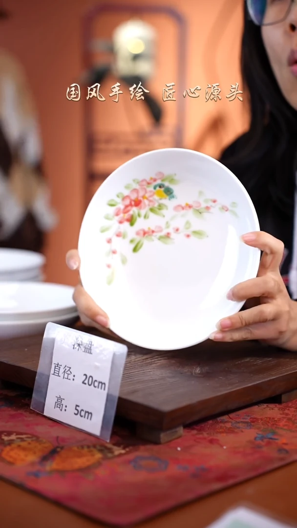 陶瓷景德镇高温釉中彩深盘直径20高5
