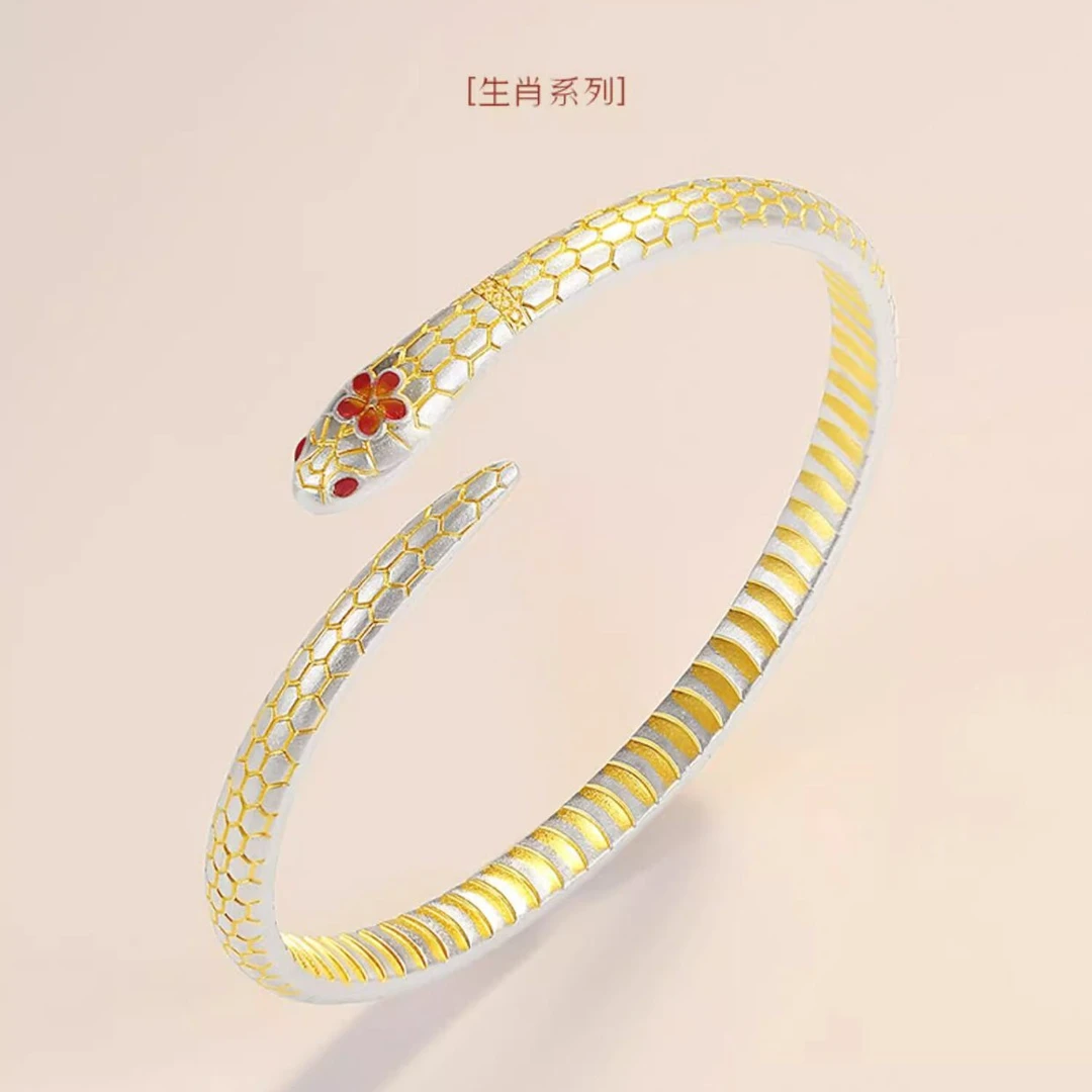 足银手镯 足银999.9实心桃花灵蛇手镯送女友本名年时尚百搭女手镯
