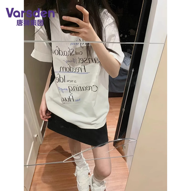 唐狮集团Varsden美式休闲印花短袖T恤男女25夏季新款圆领纯棉上衣