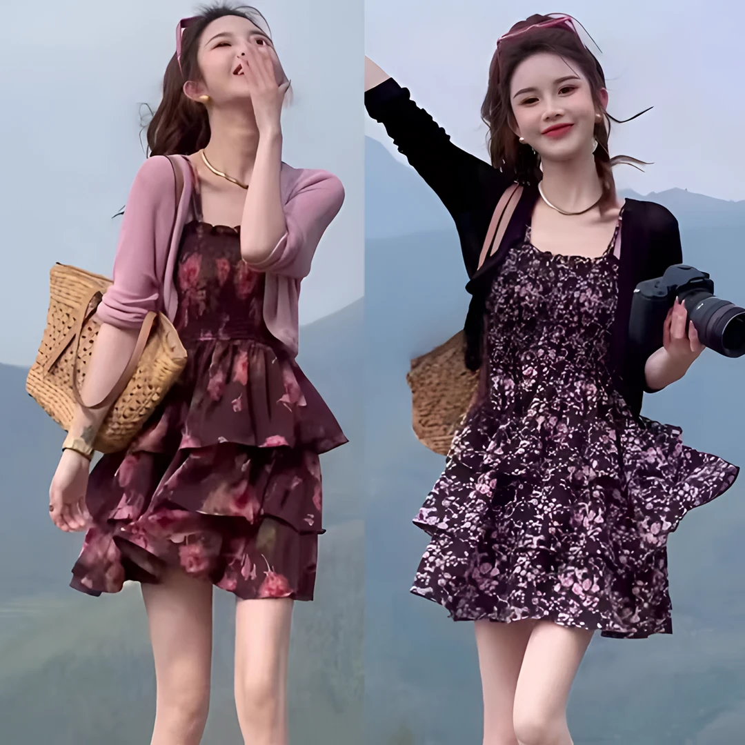 女装连衣裙碎花气质小个子吊带裙时尚夏季洋气短款法式甜美收腰