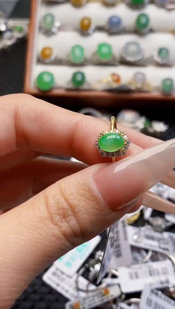 银S925镶嵌戒指翡翠5075