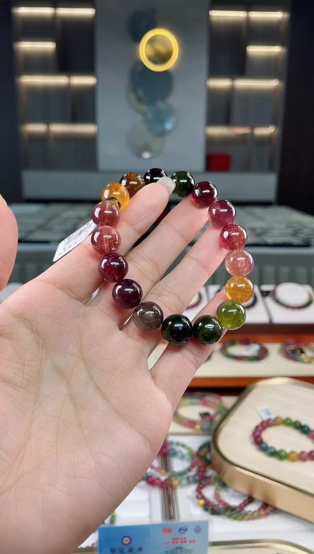 未镶嵌老矿碧玺彩虹单圈手串12mm+碧玺多样性发一条T