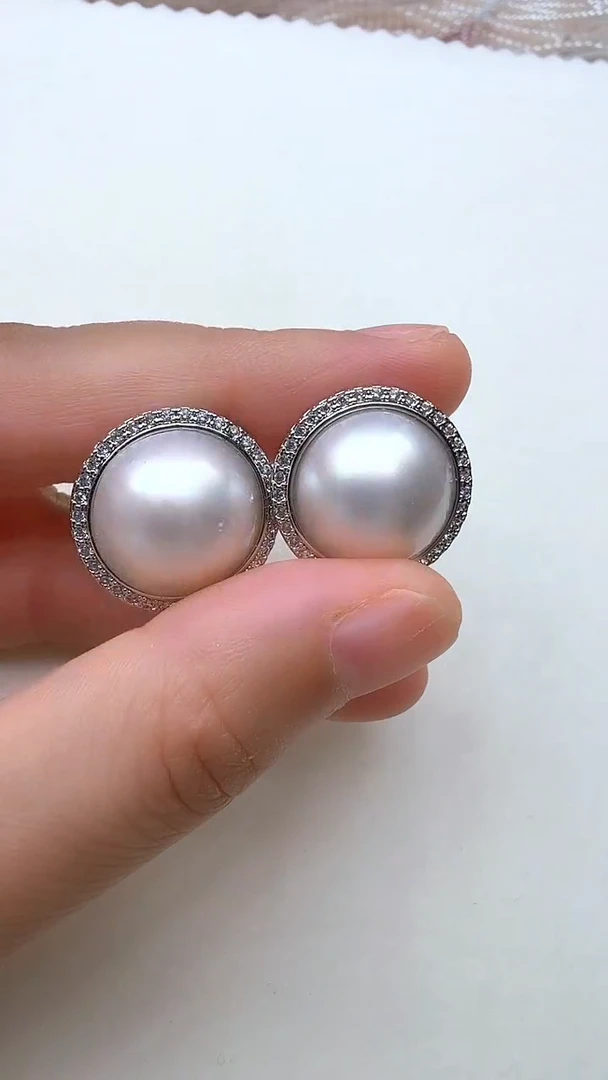 耳饰合金拼合珍珠（马贝珠）太阳花银色