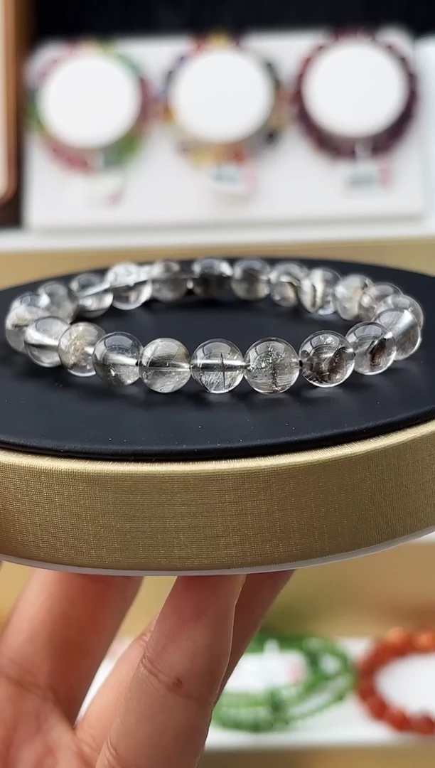 未镶嵌手串发晶MJJZBXL3848黑银钛手串8+多样性发一