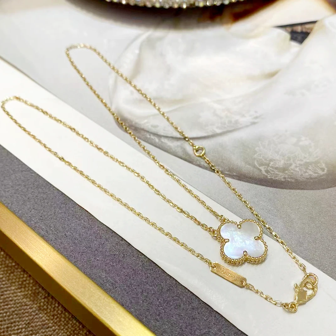 18K金天然白贝母中号套链-15mm