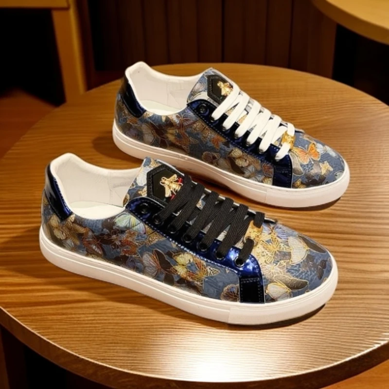 潮流休闲鞋小白鞋男款百搭轻奢潮牌夏季新款痞帅韩版印花皮板鞋