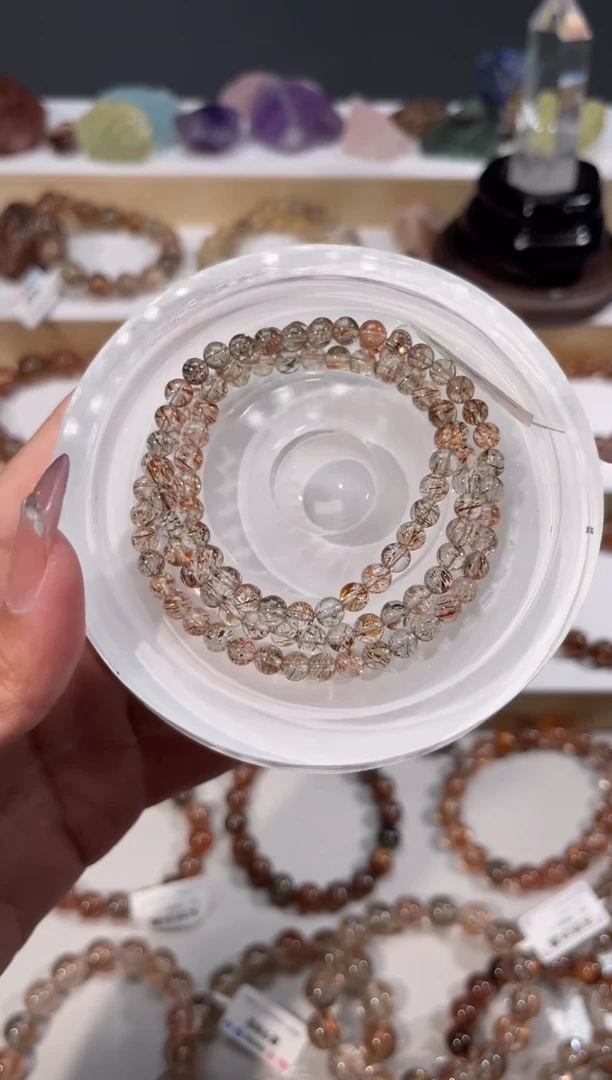 水晶手串未镶嵌黑金超七5+三圈