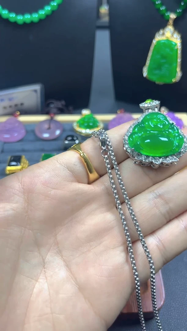 银S925镀金镶嵌戒指翡翠佛公