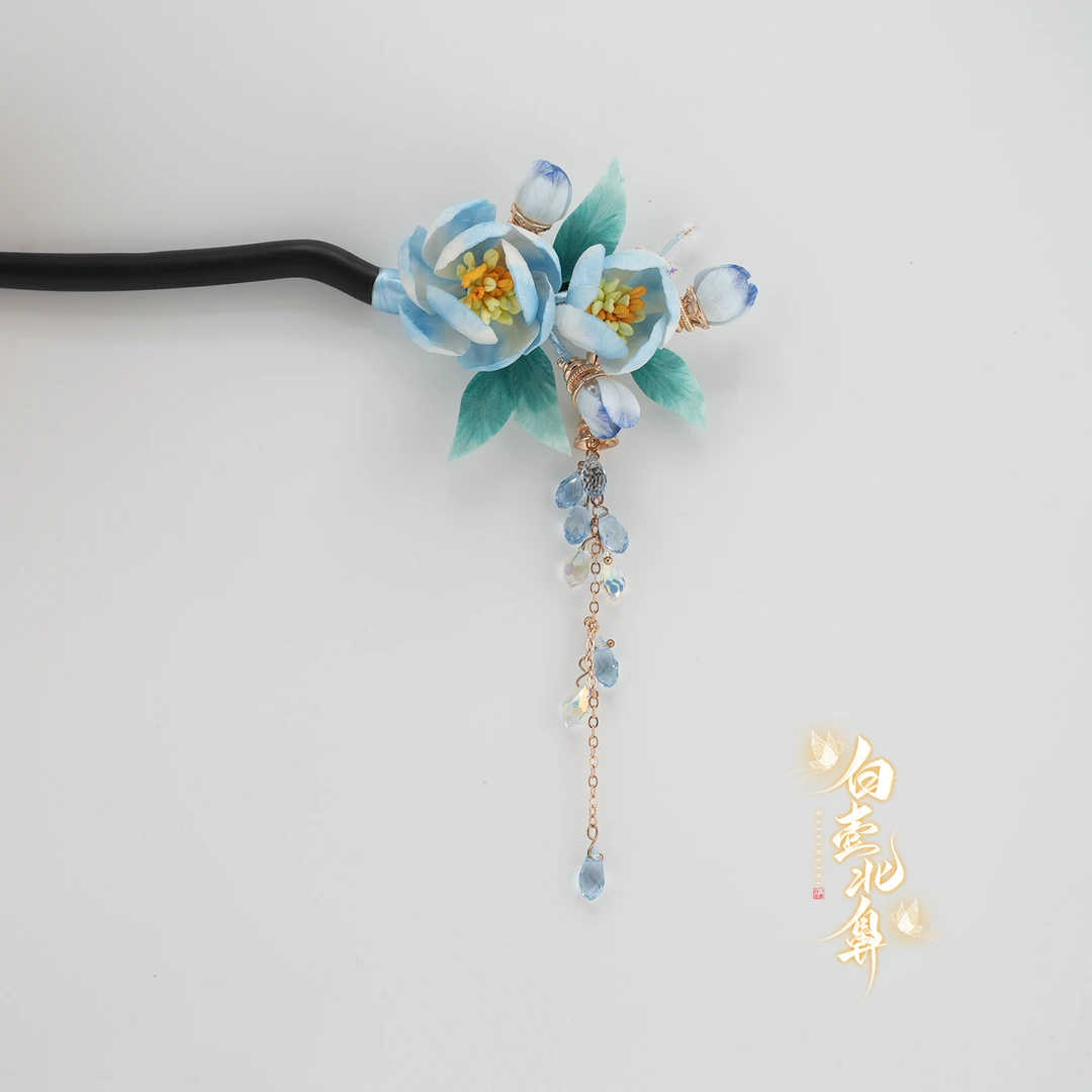 白壹北鼻【碧落木簪】手工原创非遗绒花汉服新中式日常百搭发簪发饰