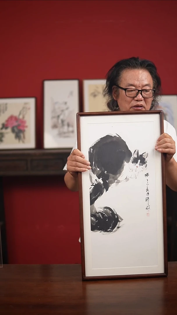 国画手写手绘-33*66实木框