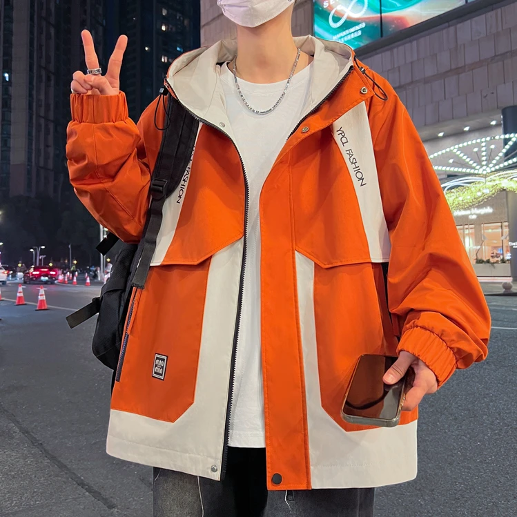 2025春季新款青少年连帽夹克港风时尚潮流百搭宽松学生帅气外套男