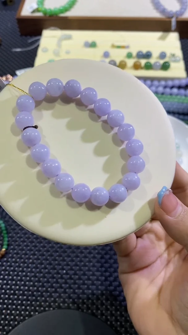 翡翠散珠卡9.8紫色手串