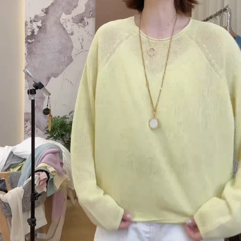 新韩版百搭修身显瘦时尚糖果色套头防晒衣针织长袖LK2502587