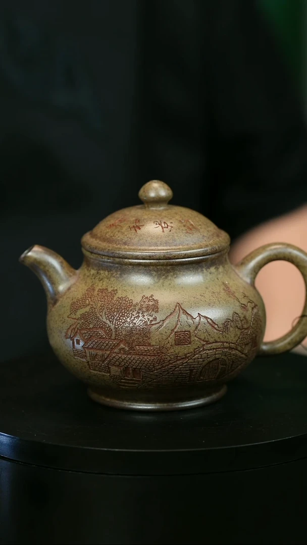 茶壶紫砂园****开H2213李琴刻绘江南潘壶