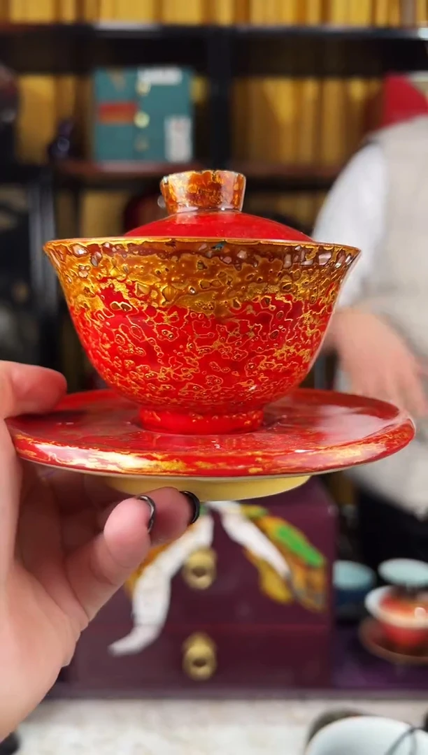 红金螺钿三才盖碗（礼物）-太古大漆