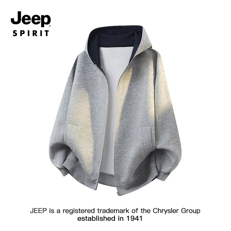 JEEPSPIRIT吉普廓型开衫卫衣男秋季新款重磅休闲cleanfit连帽外套