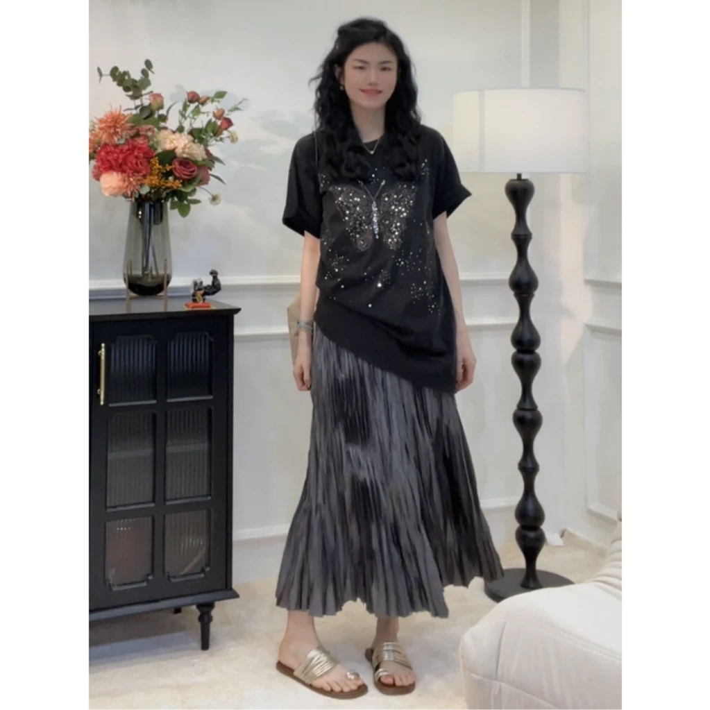 裙长82公分起步~肌理感半身裙春夏新款大码显瘦裙子